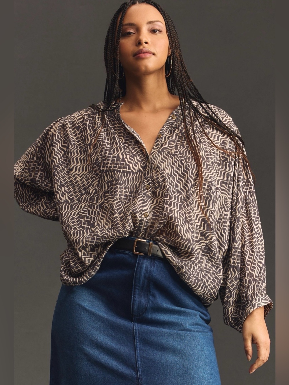 Pilcro Sydney Dolman Sleeve Blouse Sheer Black-Cream High Neck Size XL